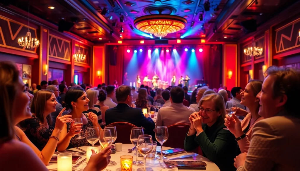 Experience a lively dinner theater in las vegas with guests enjoying a captivating performance.