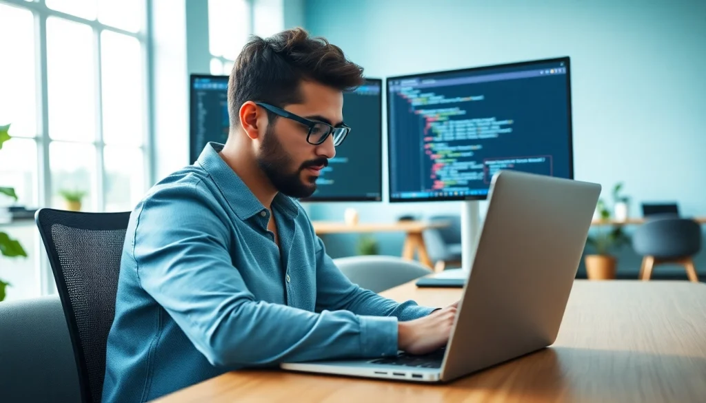 Find a skilled wordpress developer near me collaborating in a modern workspace.