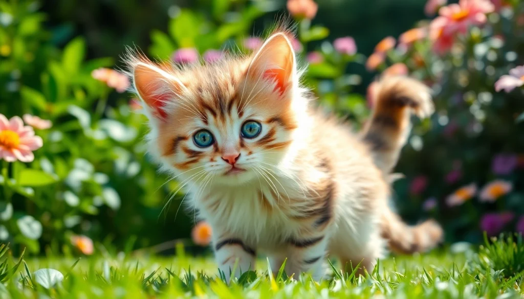 Maine Coon kittens for sale Oakland showcasing a playful kitten in a vibrant garden.