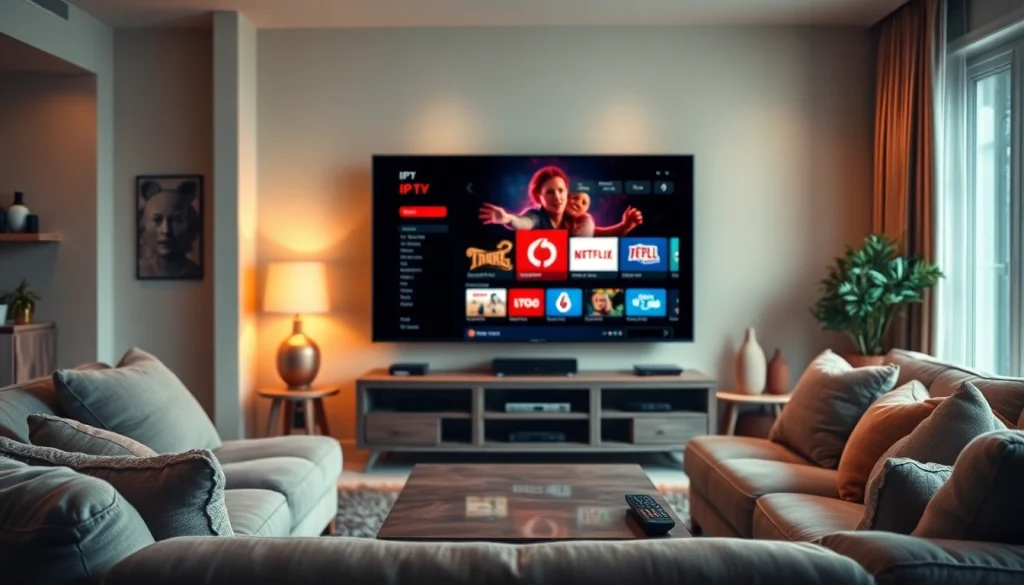 Configurer Code iptv sur un téléviseur moderne dans un salon confortable.