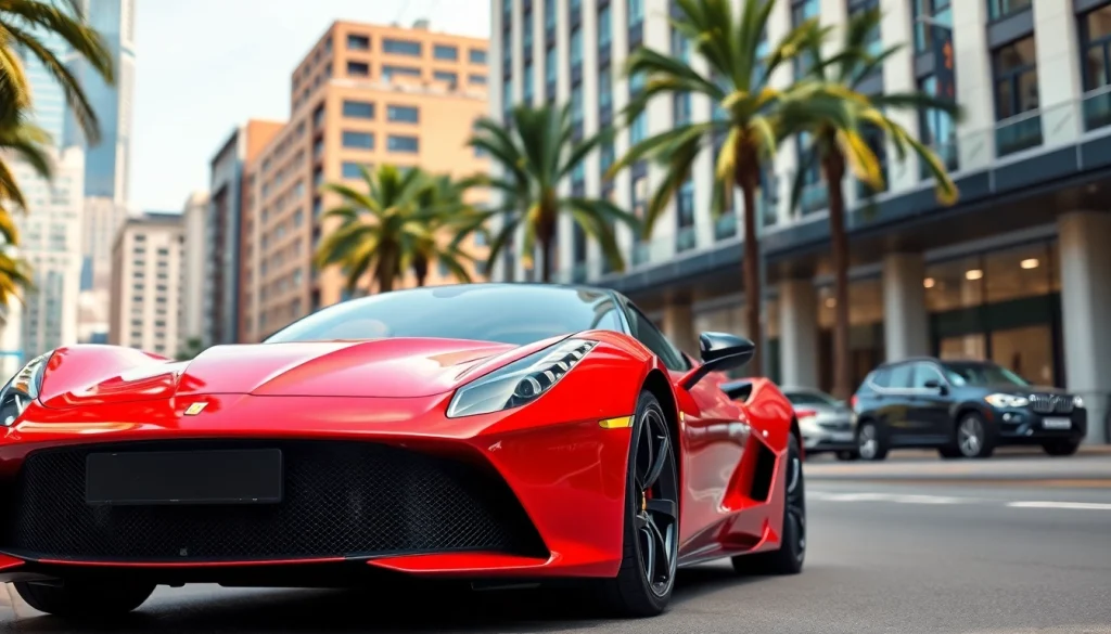Admiring used exotic cars Johannesburg in an energetic urban setting with vibrant colors.