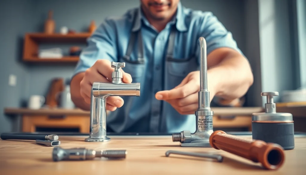 Fixing a leak by a professional plumber wake forest with modern tools in a kitchen setting.