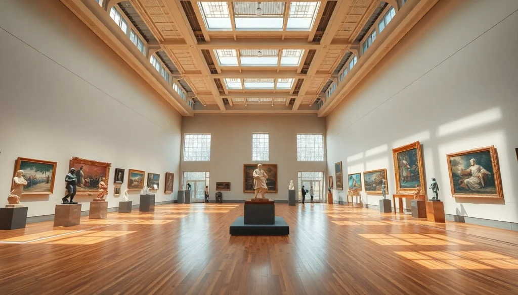 Visitors admiring artwork at Jerusalem Art Museum, featuring vibrant displays and natural lighting.