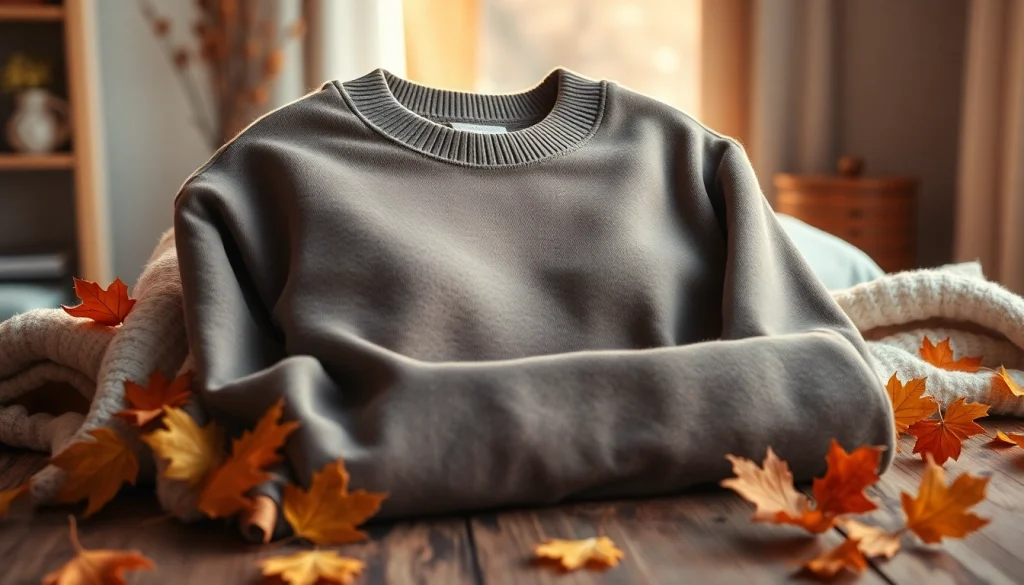 Style your look with a cozy crew neck sweatshirt in warm natural settings.