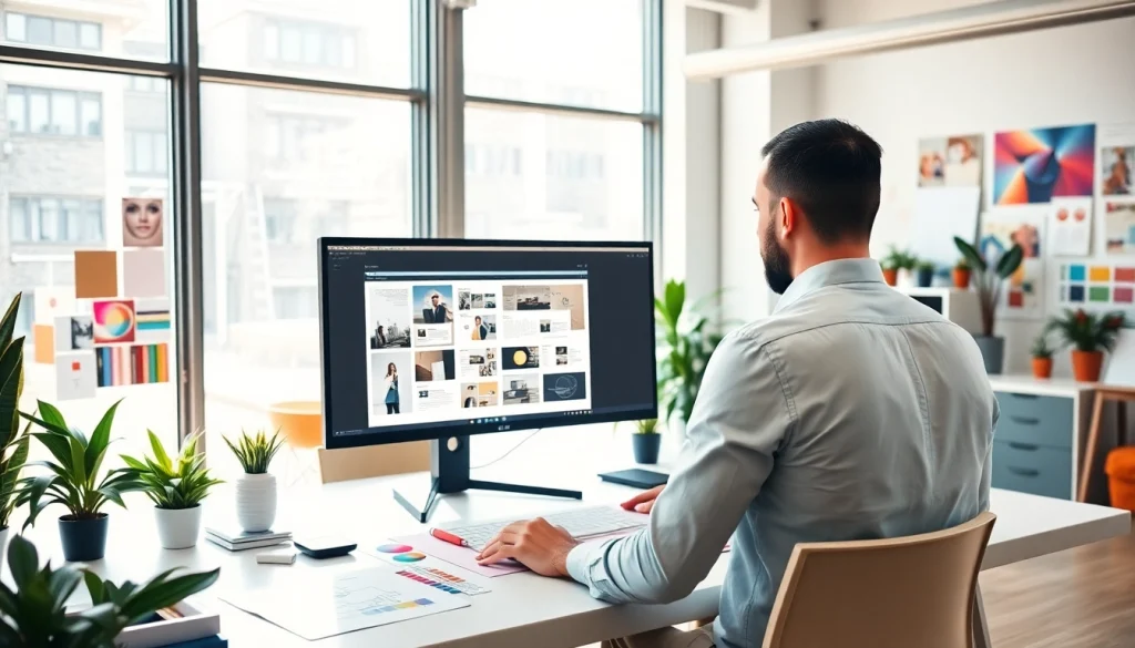 Creative web design company kansas city showcased in a vibrant office with designer at work.