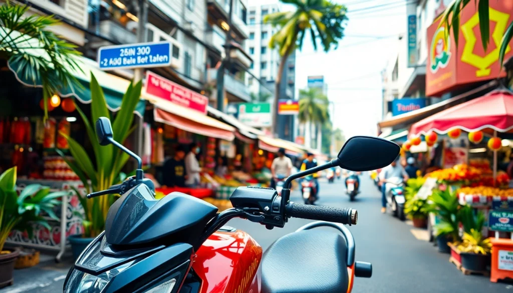 Rent a motorbike while enjoying Bangkok bike rental in a lively urban setting.