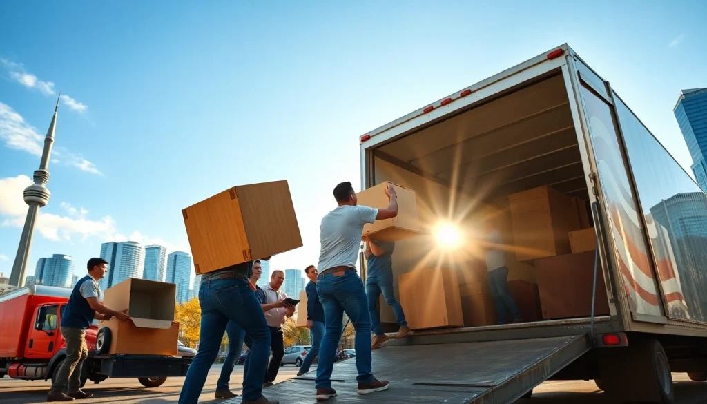 Best Toronto movers team efficiently moving furniture in an urban setting.