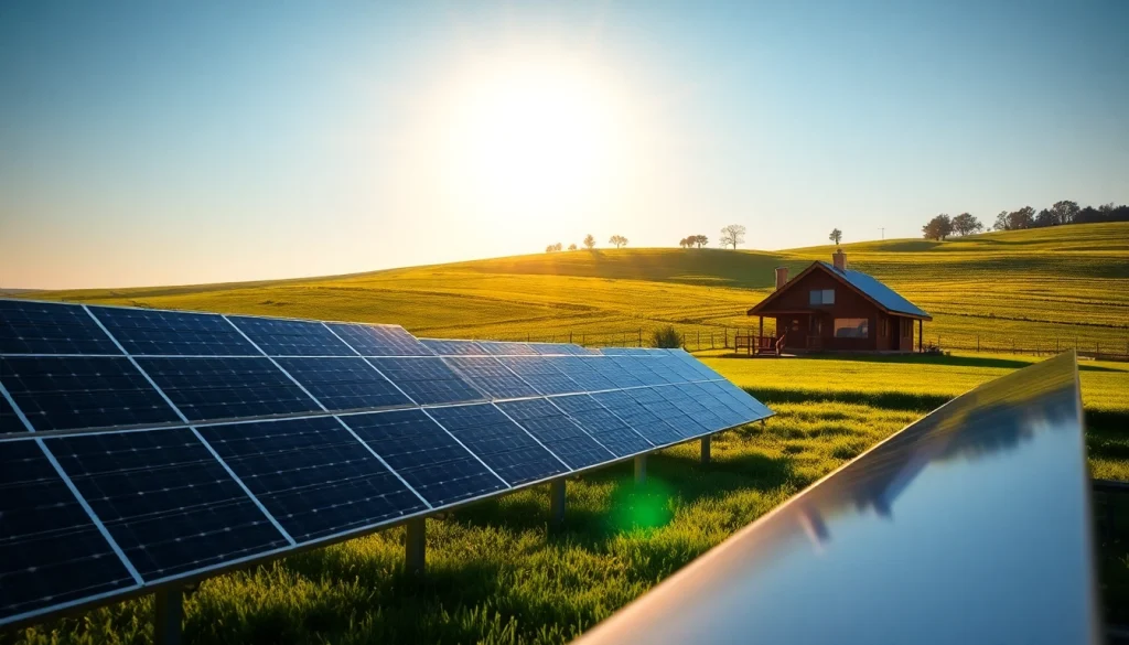off grid solar system installation embracing sunlight, featuring panels and a sustainable cabin backdrop.