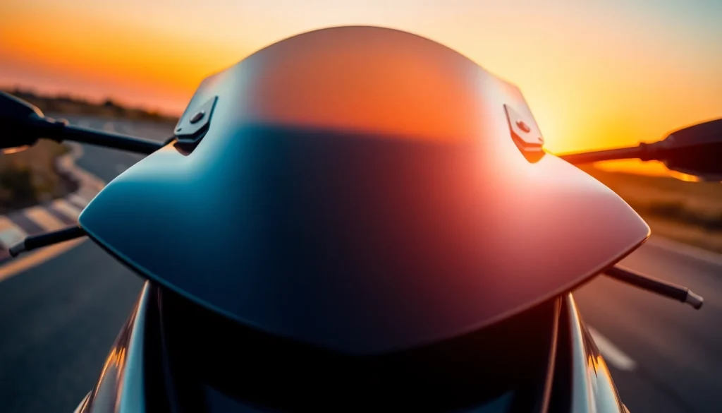 Showcasing a windshield motorcycle on a sleek bike to highlight its aerodynamic features.