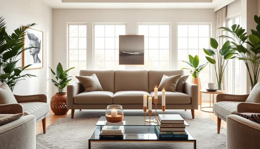 Interior decorator crafting a stylish living room design with elegant decor and bright natural light.