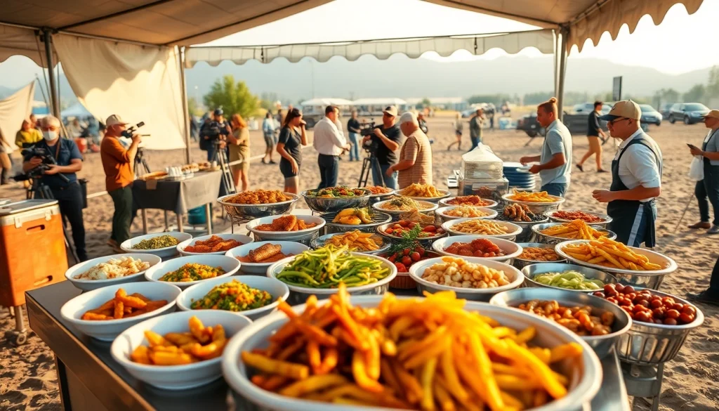 On-set catering Hamilton Ontario featuring a vibrant outdoor buffet for film crew.