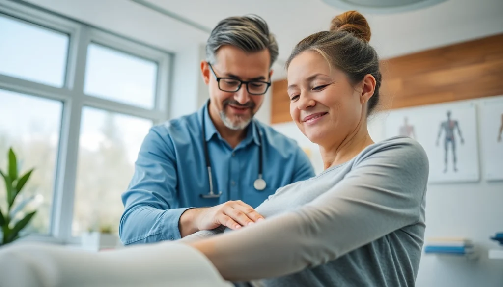 Engaging physiotherapy near me session showcasing connection between therapist and patient.