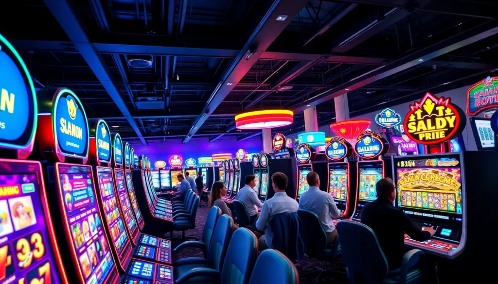 Permainan slot interaktif kaikoslot yang penuh warna dan semangat di lingkungan kasino modern.