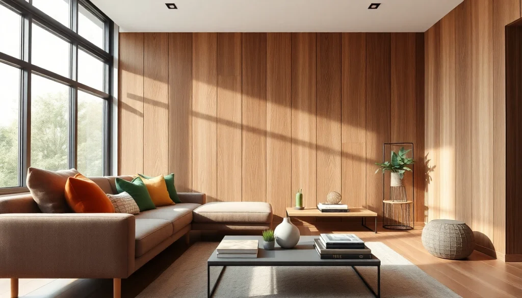 Enhance your space with stunning wood panel decor wall for a cozy elegant living room.