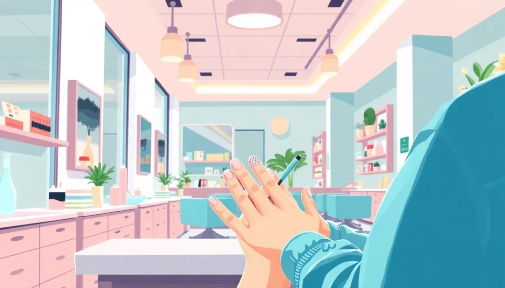 Nail Course: A nail technician expertly demonstrates manicure techniques in a modern salon.