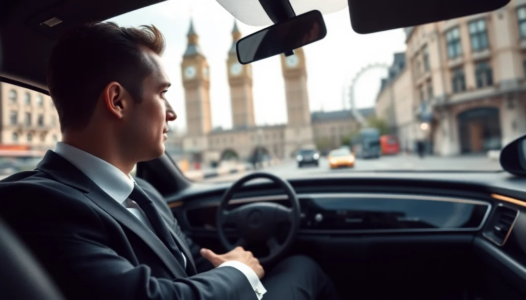 Experience premium private chauffeur london service with elegant black car in iconic London backdrop.