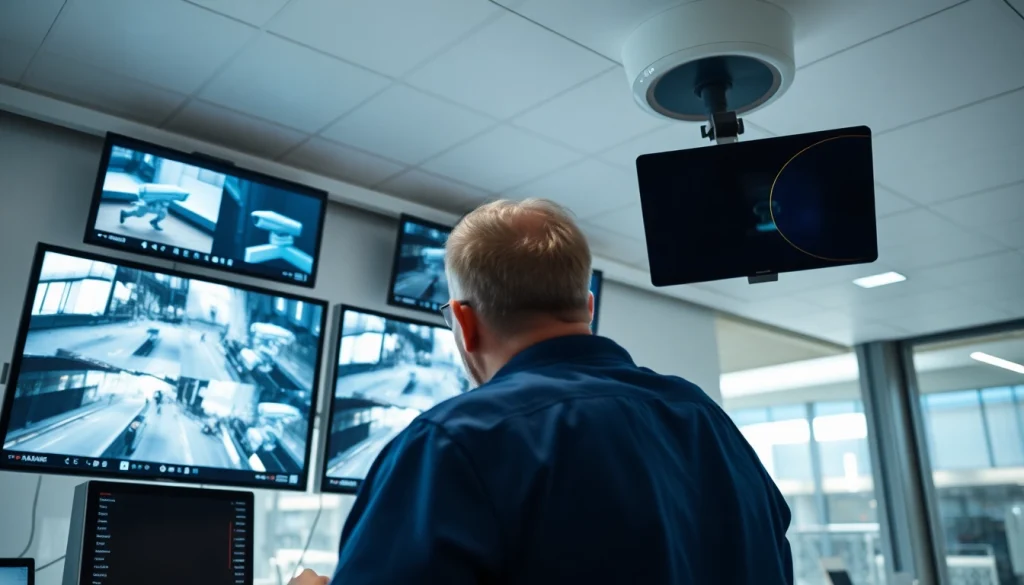 CCTV & Remote Monitoring Birmingham technician overseeing installation with high-tech surveillance gear.