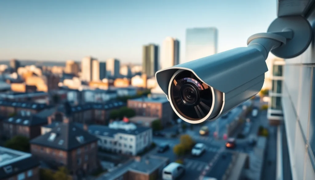 Monitor urban safety with advanced CCTV & Remote Monitoring Birmingham systems in a vibrant city landscape.