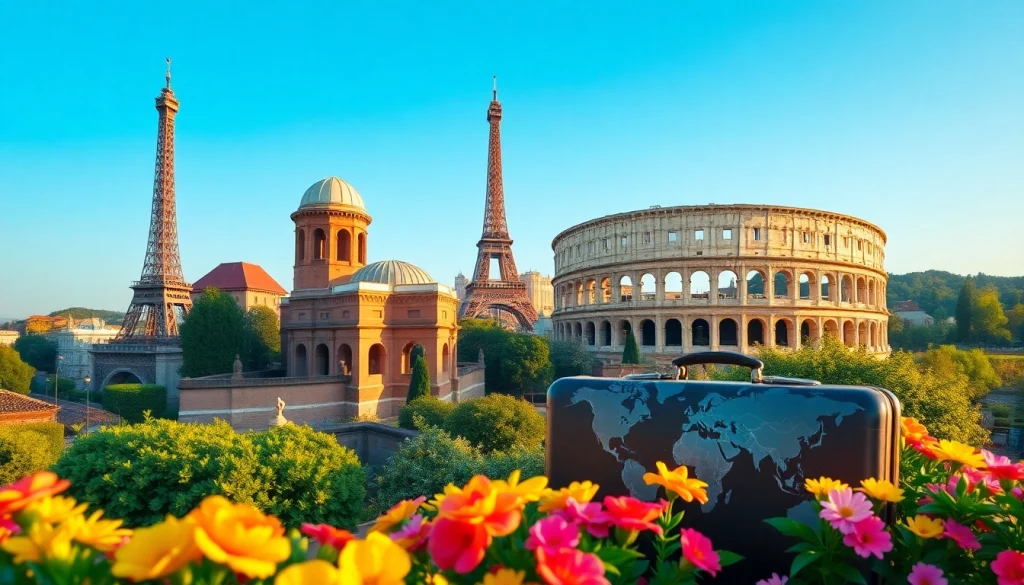 Showcasing europe tour packages with iconic European landmarks and vibrant scenery.