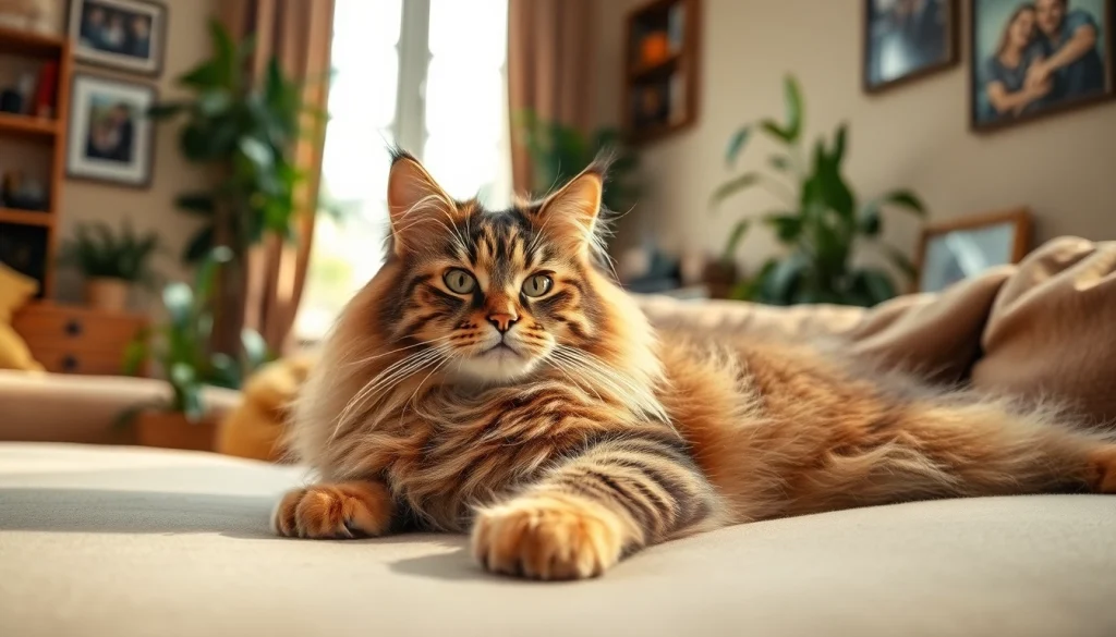Maine Coon cats for sale near me - Welcoming Maine Coon lounging elegantly in a cozy living room.