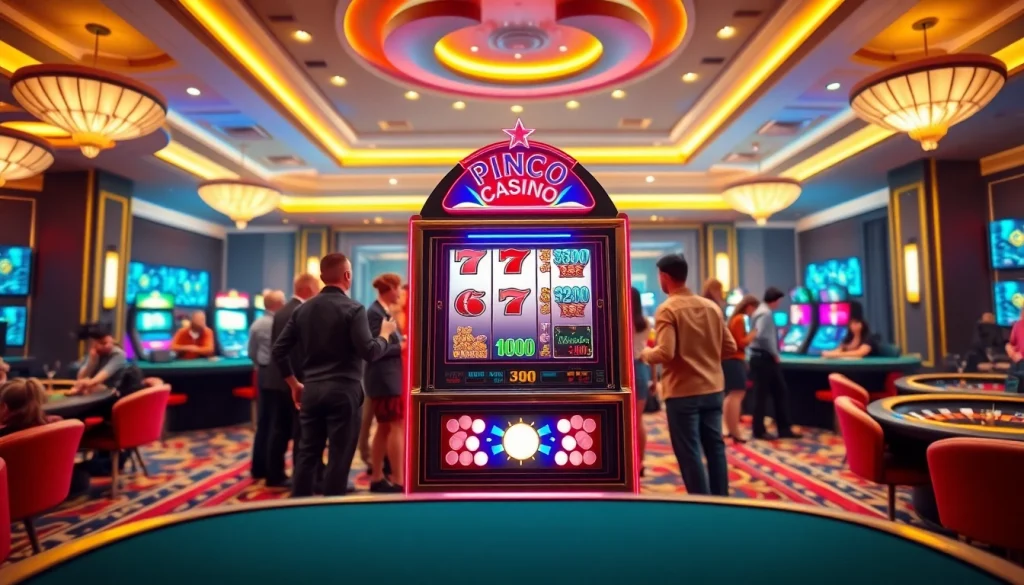 Players enjoying the exciting atmosphere at Pinco Casino with vibrant slot machines.