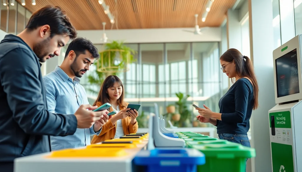 Recycling smartphones at a professional station not ecoATM showcasing eco-friendly practices.