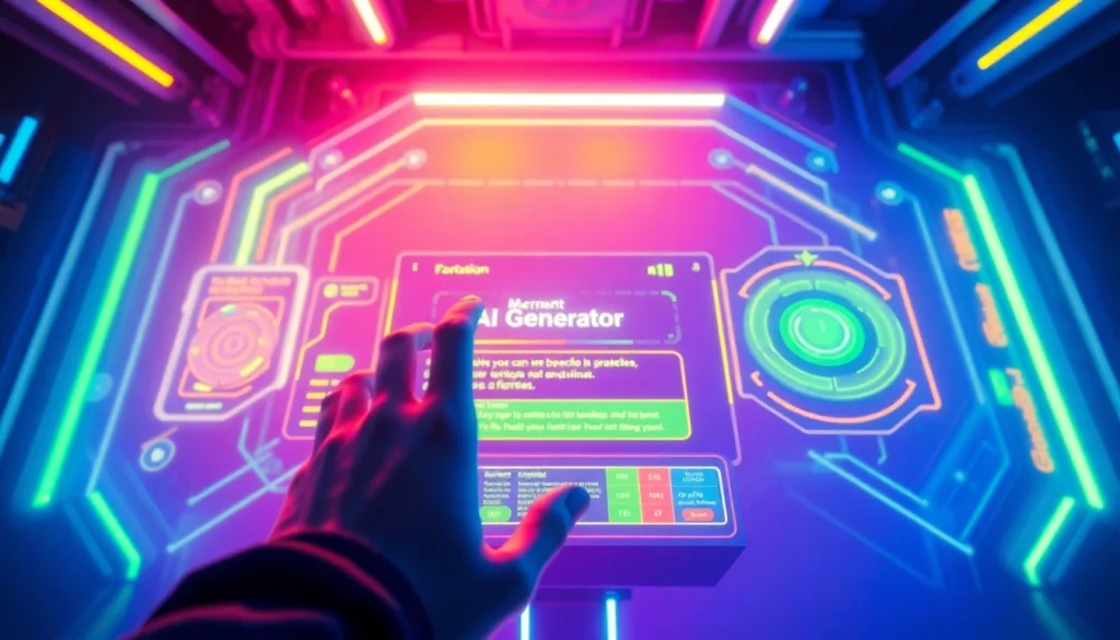 Generate prompt showcasing an engaging user experience with an AI prompt generator, featuring vibrant colors.