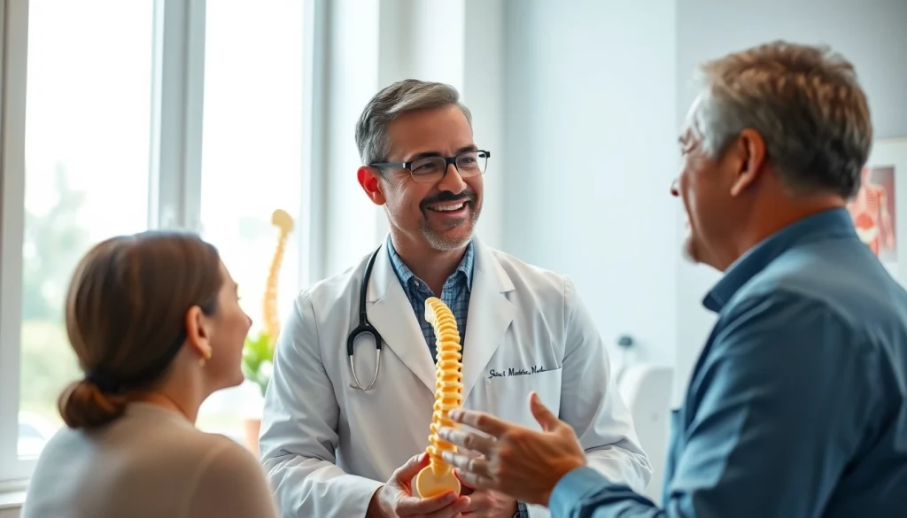 San Jose Chiropractor explaining treatment to a patient in a modern clinic.