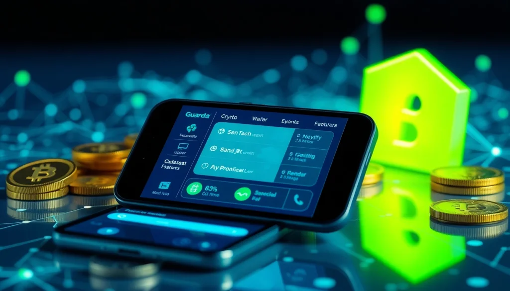 Showcase of the guarda wallet interface on a modern device, highlighting cryptocurrency management features.