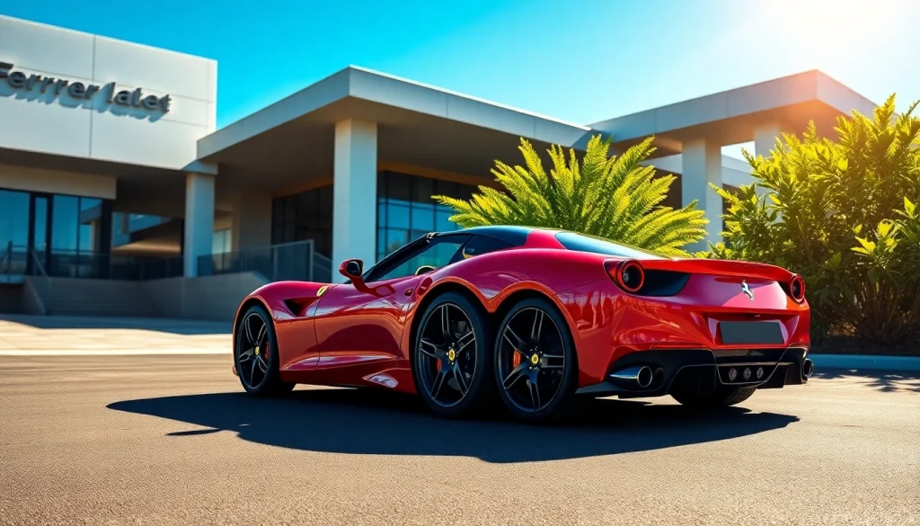 Experience the excellence at Ferrari dealership Cape Town, featuring a sleek red car in an upscale setting.
