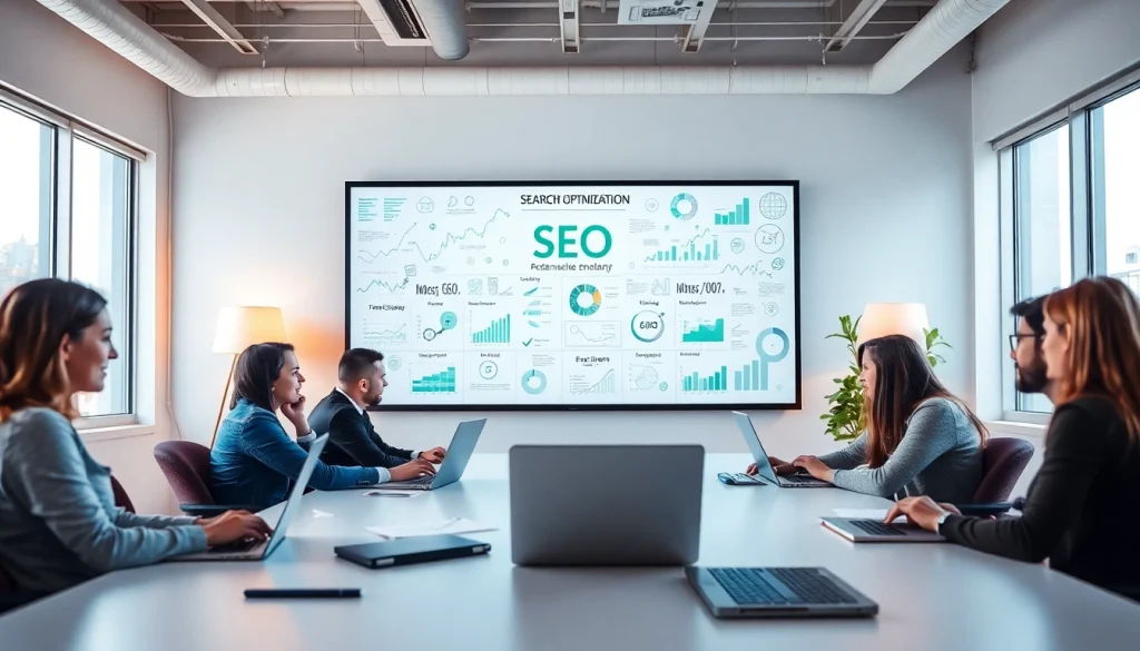 Collaborative team meeting at a search optimization company planning effective SEO strategies.