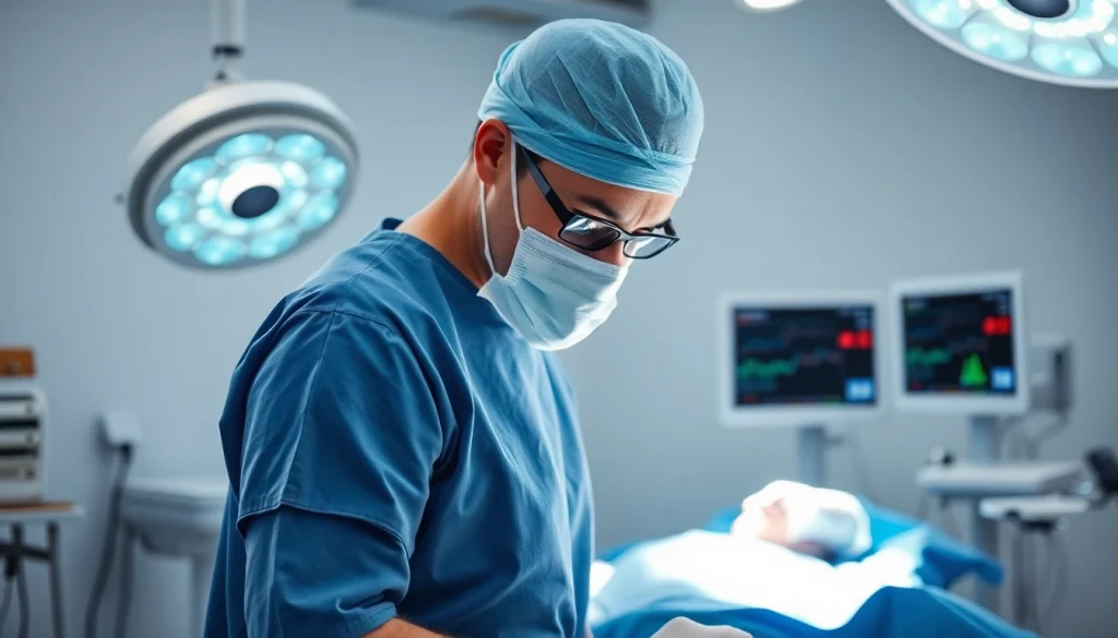 Bauchdeckenstraffung Braunschweig: Surgeon focusing on tummy tuck operation in a modern clinic.