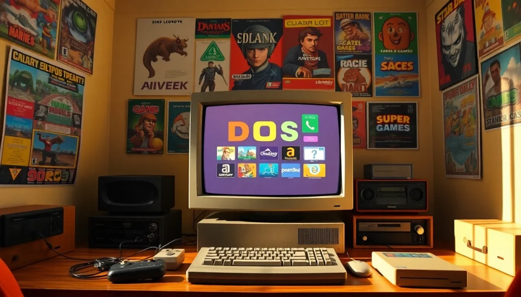 Download free games from the past with vivid visuals of dos games download on a retro computer.