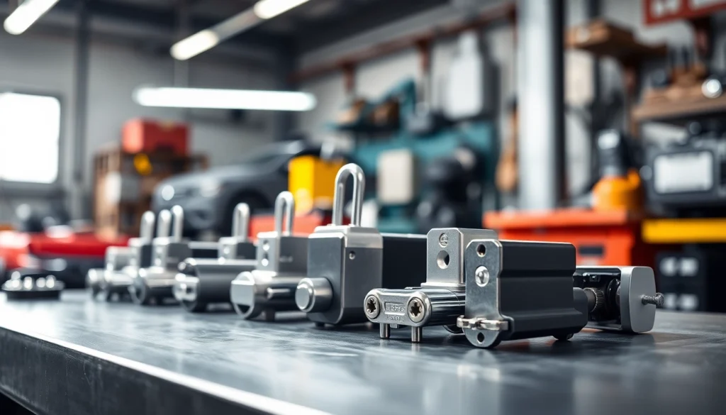 Serrature per veicoli professionali mostrano dettagli tecnici in un'officina illuminata