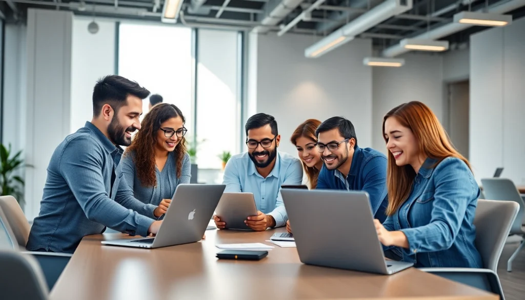 Microsoft Nutzer arbeiten in einem modernen Büro zusammen, fördernd Austausch und Innovation.