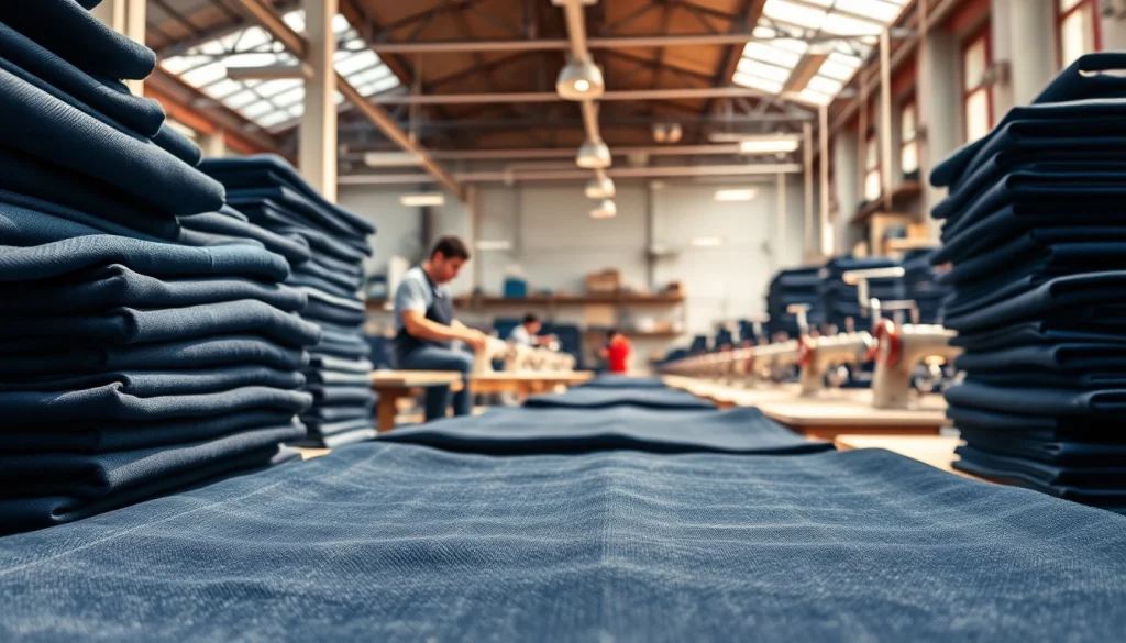 Artisans working in a professional environment of jeans garment manufacturers, showcasing creativity and craftsmanship.
