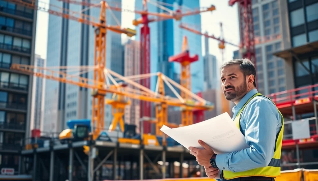 New York Construction Manager directing a vibrant construction site in NYC.