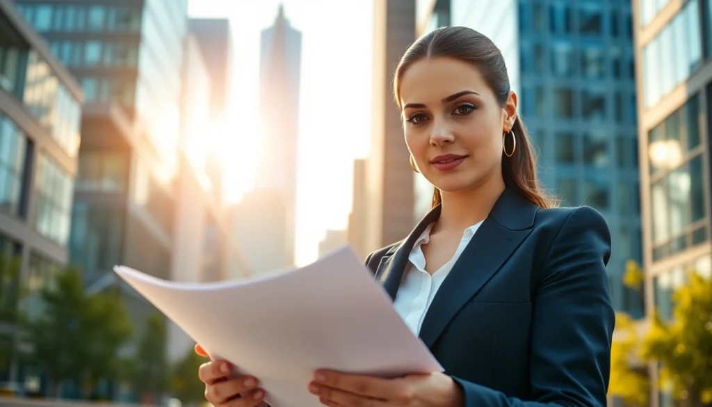 Check commercial property insurance details while reviewing documents in an urban office.