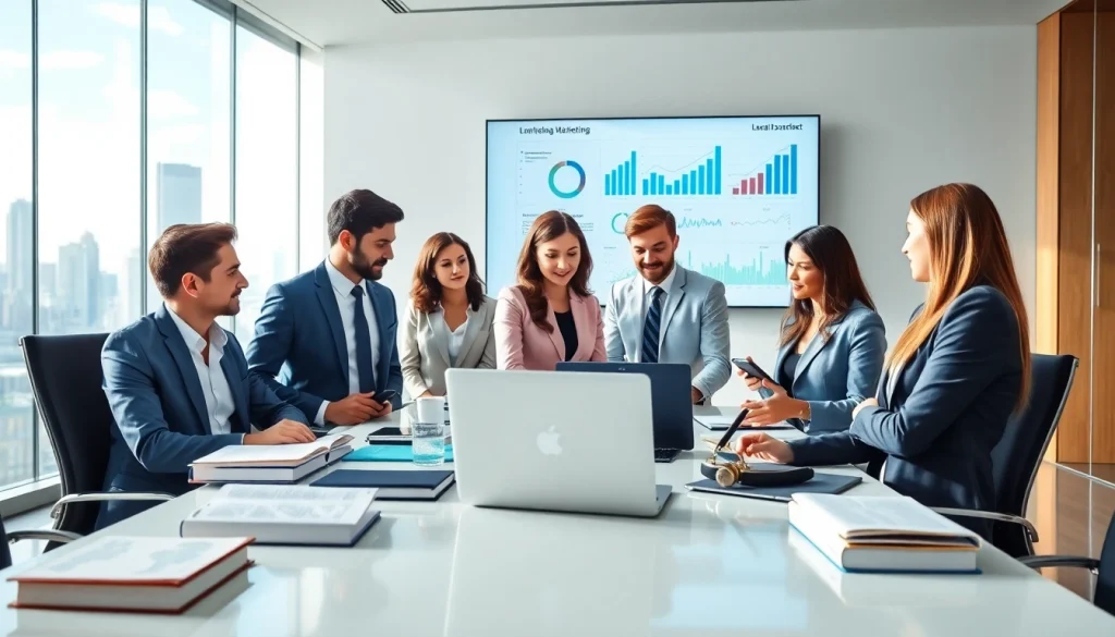 Legal Marketing professionals engaging in strategic discussions in a modern office environment.