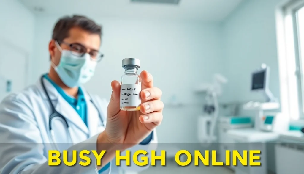 Buy HGH online with trustworthy products showcased in a professional medical setting.
