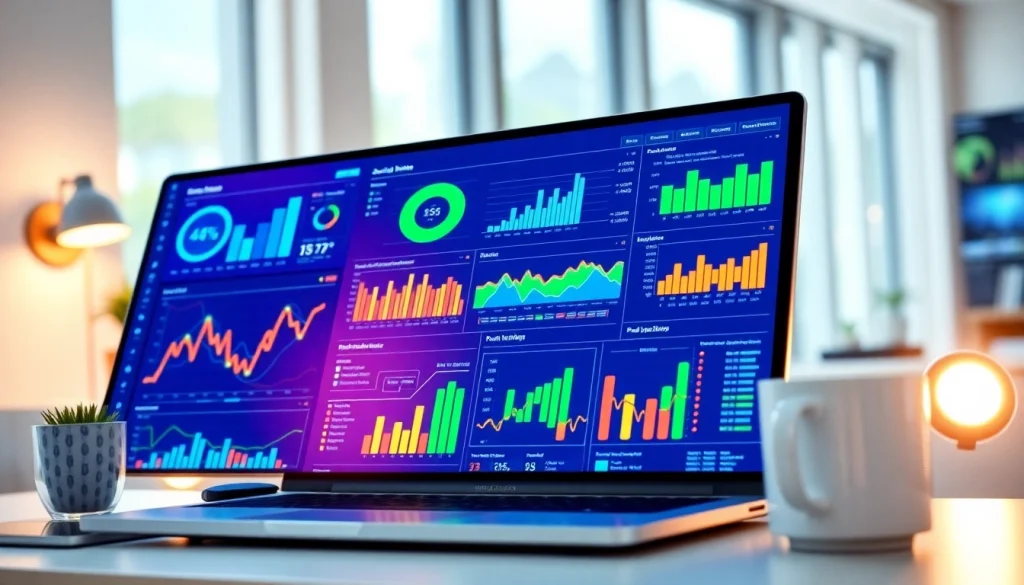 View of a social media panel showcasing analytics and metrics in a bright office setting.