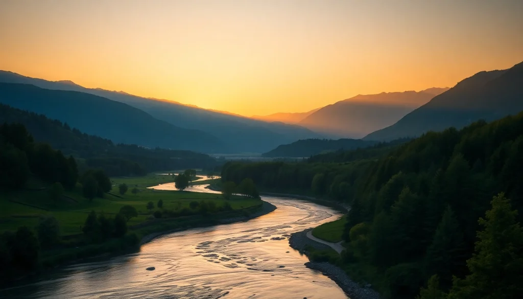 Zapanjujući pogled na prirodu BiH s rijekom i planinama u pozadini.