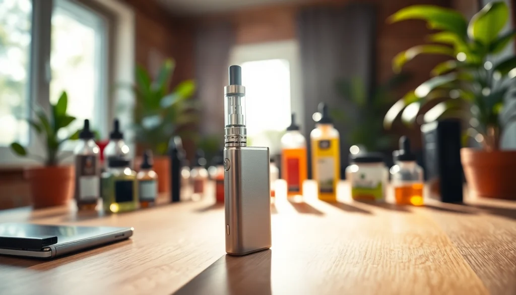 VAPE デバイスとフレーバーのある電子タバコのスタイリッシュなセットアップ