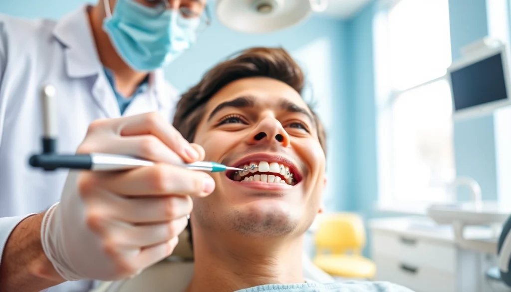 Understanding braces cost Myrtle Beach in a modern dental office with an orthodontist examining a patient.