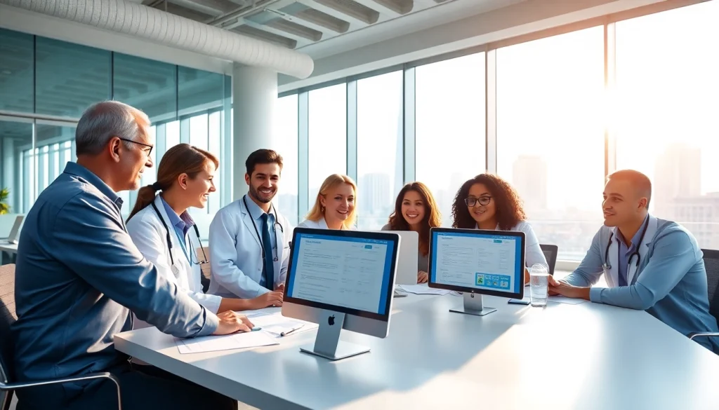 Choosing an eprescription app involves healthcare professionals collaborating effectively in a modern setting.