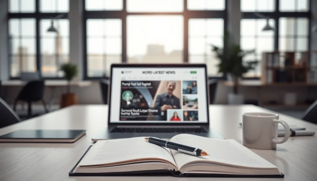 Read the wordpress latest news on a modern tech editorial desk featuring a laptop and coffee.