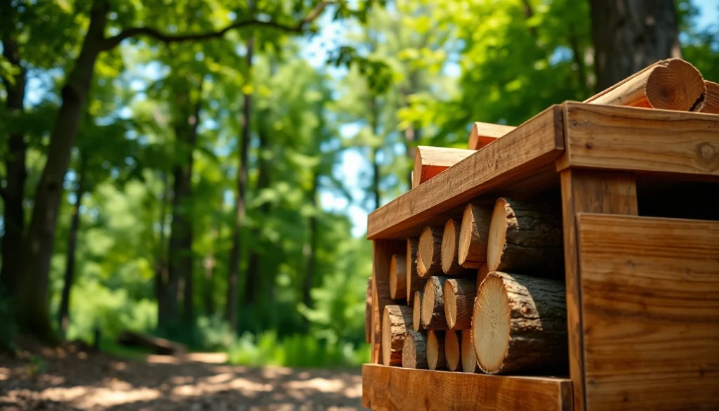 Store quality Oak firewood crates EU in a natural setting, highlighting their kiln-dried logs.