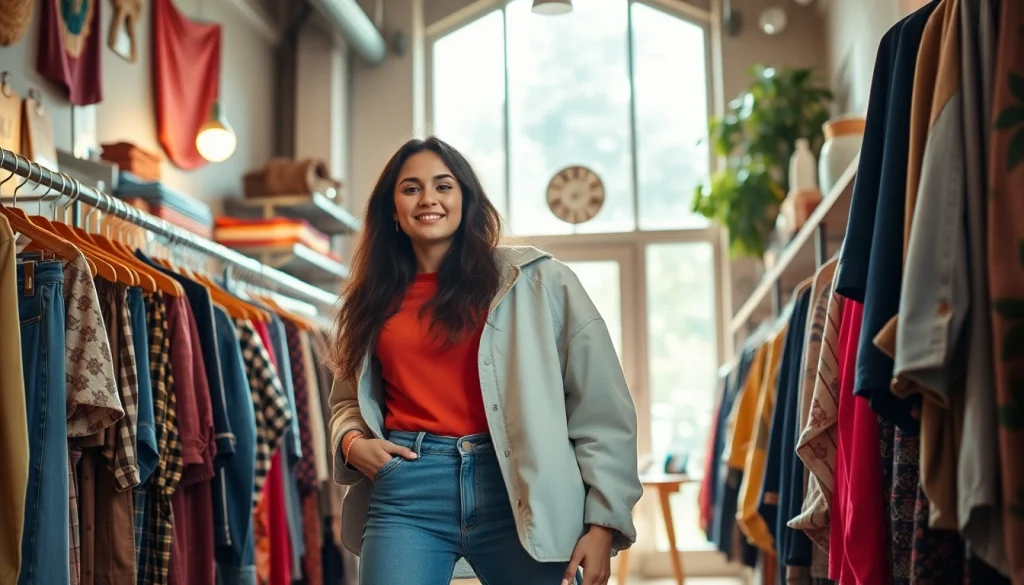 Shop stylish clothing at a vibrant second hand clothing store offering unique finds.